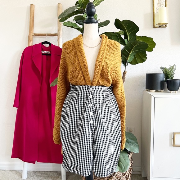 SOLD Slouchy Knit Open Front Long Cardigan in Deep Mustard Yellow - Picture 2 of 5